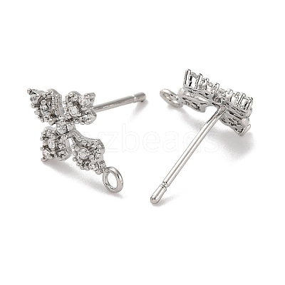 Flower Brass Micro Pave Cubic Zirconia Stud Earring Findings KK-U042-19P-1