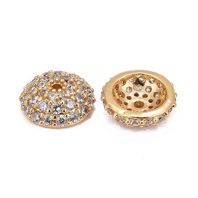 Apetalous Half Round/Dome Brass Micro Pave Cubic Zirconia Bead Caps X-ZIRC-D062-G-1