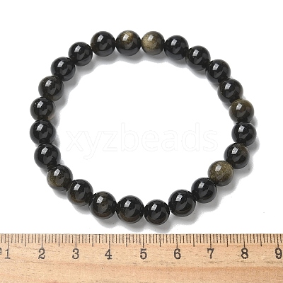 Natural Golden Sheen Obsidian Bead Stretch Bracelets X-BJEW-K212-B-020-1