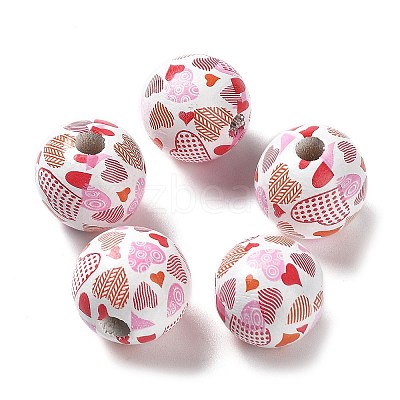 Valentine's Day Theme Printed Wood Beads WOOD-G017-02B-1