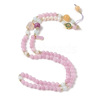 Natural Rose Quartz & Pearl Beaded Necklaces NJEW-L119-07G-1