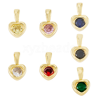 7Pcs 7 Colors Brass with Cubic Zirconia Charms KK-TA0008-37-1