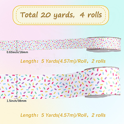 4Rolls 2 Styles Printed Polyester Grosgrain Ribbons OCOR-GF0004-70-1