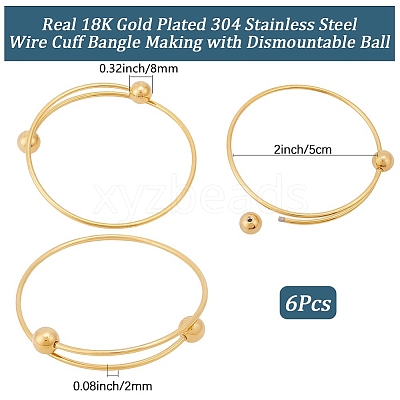 6Pcs Adjustable 304 Stainless Steel Wire Cuff Bangle Making MAK-BBC0001-24A-G-1