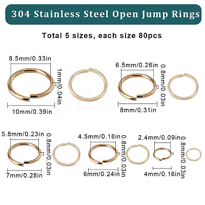 400Pcs 5 Styles 304 Stainless Steel Open Jump Rings STAS-SC0006-14-1