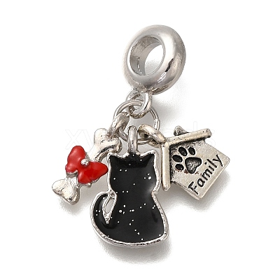 Rack Plating Alloy Red & Black Enamel European Dangle Charms PALLOY-P307-24P-1