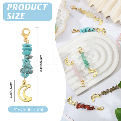 24Pcs 12 Style Alloy and Natural & Synthetic Gemstone Pendant Decorations HJEW-CA00052-1
