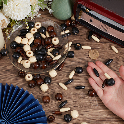 180Pcs 6 Styles Dyed Natural Wood Beads WOOD-PA0001-28-1