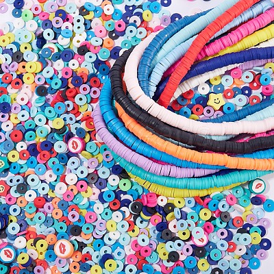18 Strands 18 Colors Flat Round Handmade Polymer Clay Beads Strands CLAY-SZ0001-77-1