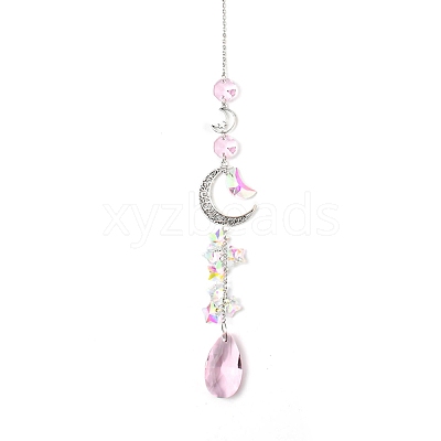 Glass Moon Hanging Suncatcher Pendant Decoration DJEW-PW0008-10B-1