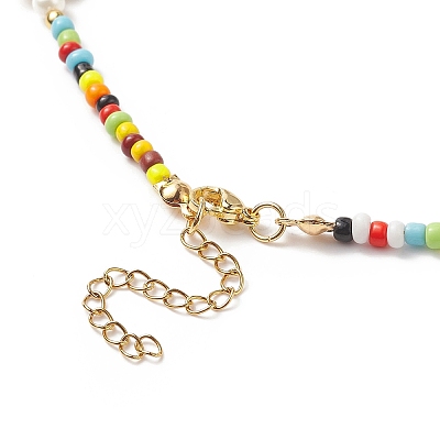 Tortoise Dyed Synthetic Turquoise & Shell Pearl & Glass Seed Beaded Necklace NJEW-TA00054-1