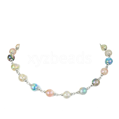 Resin with Gold Foil Round Beaded Chain Necklaces NJEW-JN04361-02-1