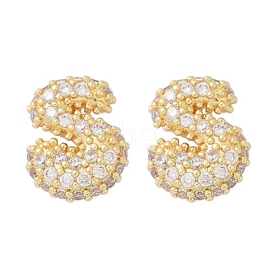 Brass Micro Pave Cubic Zirconia Stud Earrings EJEW-Z091-04G-S-1