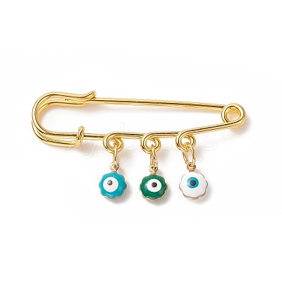 Rack Plating Brass Enamel Evil Eye Charms Safety Pin Brooch JEWB-BR00092-1