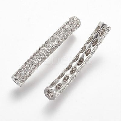 Brass Micro Pave Cubic Zirconia Tube Beads ZIRC-N025-60P-1
