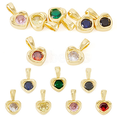 7Pcs 7 Colors Brass with Cubic Zirconia Charms KK-TA0008-37-1