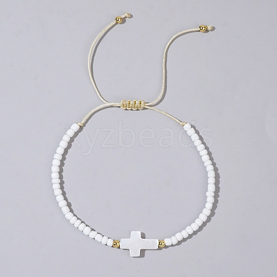 Glass Seed Beads & Brass Braided Beaded Bracelets TV0952-10-1