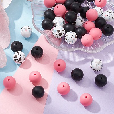 Round Food Grade Eco-Friendly Silicone Focal Beads SIL-YW0001-14B-1
