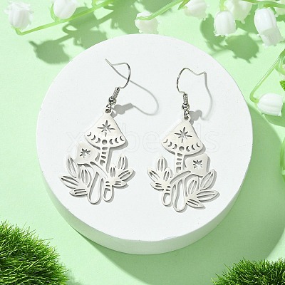 Hollow Mushroom 201 Stainless Steel Dangle Earrings EJEW-TA00389-02-1