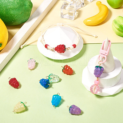 8Pcs 8 Styles Handmade Lampwork Grapes Connector Charms PALLOY-TAC0156-1