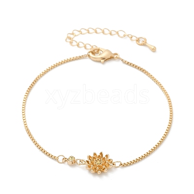 Brass Micro Pave Cubic Zirconia Birthday Flower Link Bracelets BJEW-U031-01G-11-1
