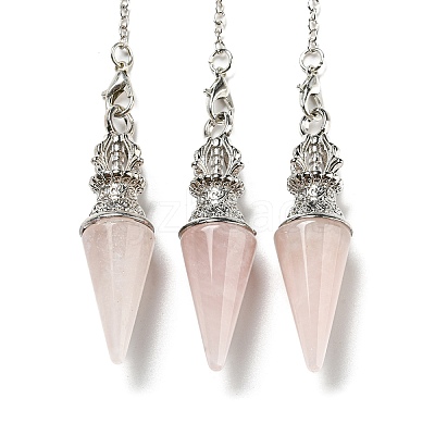 Natural Rose Quartz Pointed Dowsing Pendulums AJEW-P113-01P-03-1