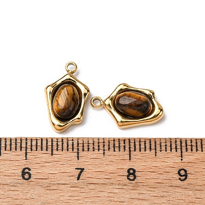 Natural Tiger Eye Irregular Oval Charms STAS-L022-525G-02-1