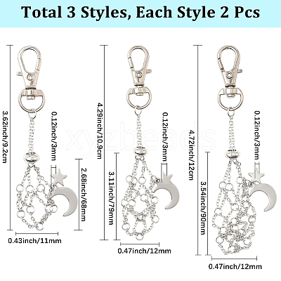 6Pcs 3 Styles Moon Alloy Swivel Lobster Claw Clasps & Brass Cable Chains AJEW-SC0003-98P-1