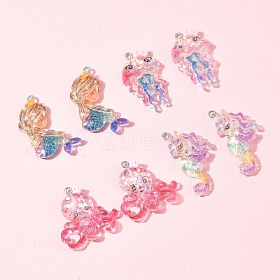 8Pcs 4 Styles Ocean Theme Transparent Resin Pendants CRES-FS0001-17-1