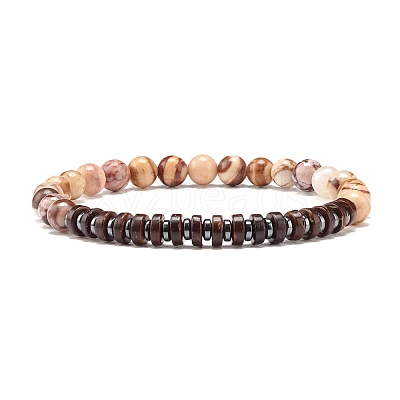 Natural Zebra Jasper & Synthetic Non-magnetic Hematite Beads Energy Stretch Bracelets Set BJEW-JB07142-02-1