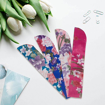 8Pcs 4 Styles Silk Cloth Floral Print Chinese Folding Fan Storage Bags ABAG-CY0001-06-1