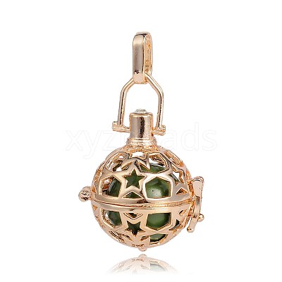 Golden Plated Brass Hollow Round Cage Pendants KK-J226-12G-1
