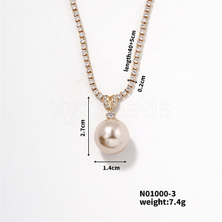 Elegant Pearl Pendant with Shiny Diamond Chain Necklace Jewelry for Women TF6886-3-1