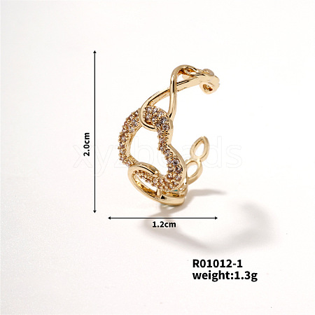 Elegant Brass Micro Pave Cubic Zirconia Heart Open Cuff Ring for Women PX2683-1