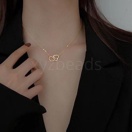 Alloy Double Heart Ring Pendant Necklaces for Women WG971C7-02-1