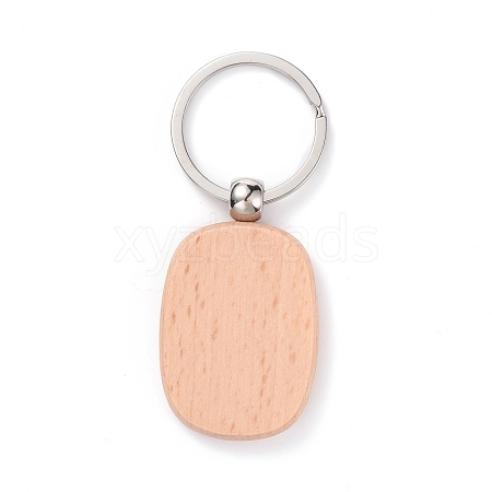 Natural Wood Keychain HJEW-P008-03-1