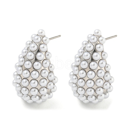 Rack Plating Brass & ABS Plastic Imitation Pearl Stud Earrings EJEW-N055-03D-P-RS-1