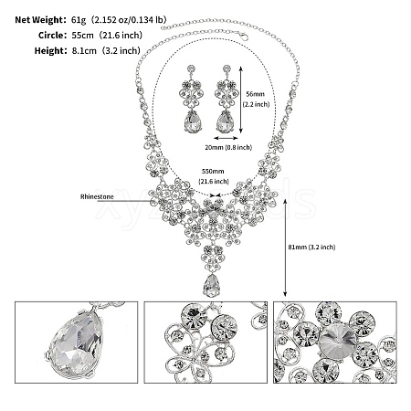 Alloy & Rhinestone Studs Earrings & Necklaces Set PW-WG15CAD-01-1