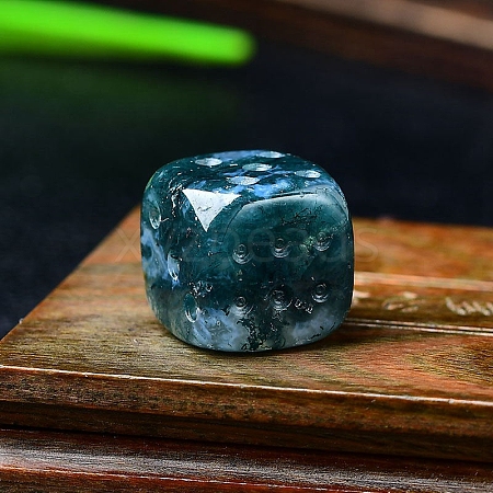 Natural Moss Agate Carved Dice Figurines Statues for Home Office Desktop Decoration PW-WG06413-16-1