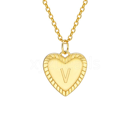 Golden Tone Brass Cable Chain Letter Heart Pendant Necklaces for Women PW-WG67FD6-22-1