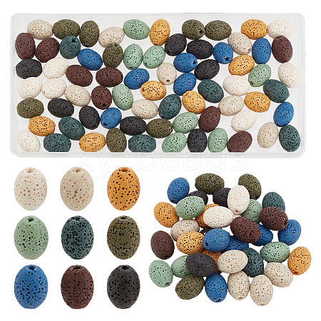 ARRICRAFT 81pcs 9 colors Natural Lava Rock Beads Strands G-AR0005-63-1