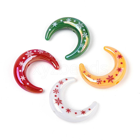 Christmas UV Plating Printed Opaque Acrylic Beads MACR-N018-07-1