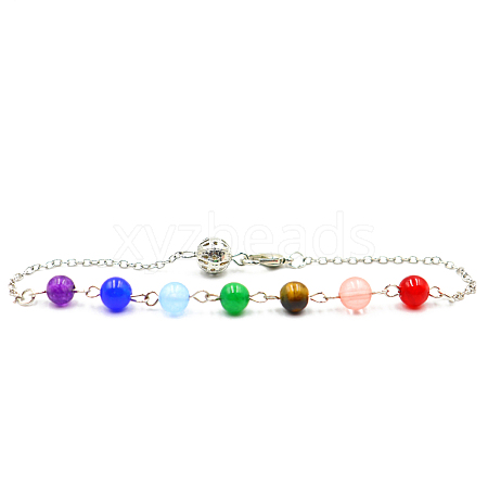 Natural Mixed Gemstone Round Beaded Dowsing Pendulum Pendant Decorations CHAK-PW0001-041A-S-1