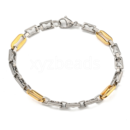 Ion Plating(IP) Two Tone 304 Stainless Steel Oval & Rectangle Link Chain Bracelet BJEW-B078-14GP-1