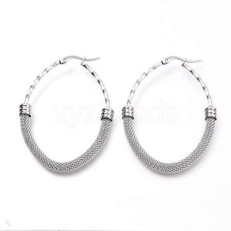 Non-Tarnish 304 Stainless Steel Mesh Hoop Earrings EJEW-C501-15P-B-1