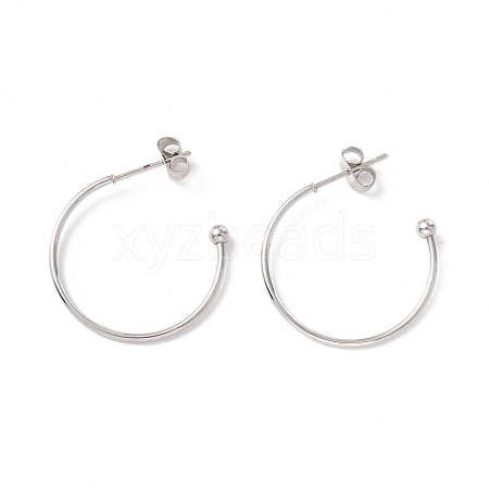 Non-Tarnish 304 Stainless Steel C-shape Stud Earrings STAS-P302-09P-1