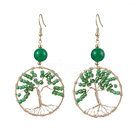 Glass Seed Beaded & Dyed Natural Malaysia Jade Dangle Earrings for Women EJEW-MZ00204-1