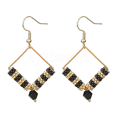 Glass Seed Braided Rhombus Dangle Earrings EJEW-MZ00082-1