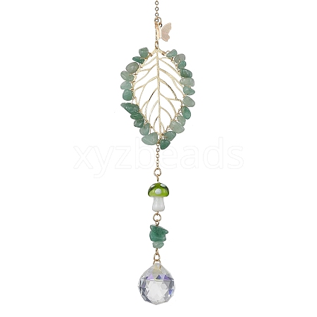 Green Aventurine with Glass and Lampwork Pendant Decorations HJEW-TA00130-01-1