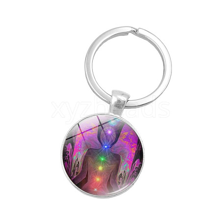 Seven Chakras Yoga Theme Glass Half Round/Dome Pendant Keychain WG14972-01-1